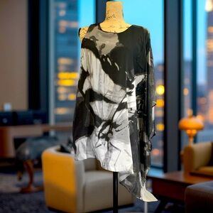 Alfani Abstract Black Grey White Drape Blouse Top XL